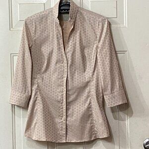 NEW Caliban Sz 40 US S Blouse Shirt Made in Italy 3/4 Sleeve Blush Pink/Gray Dot